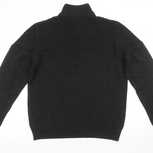 Tu Men’s Black High Neck Half Zip Knit Jumper Size M