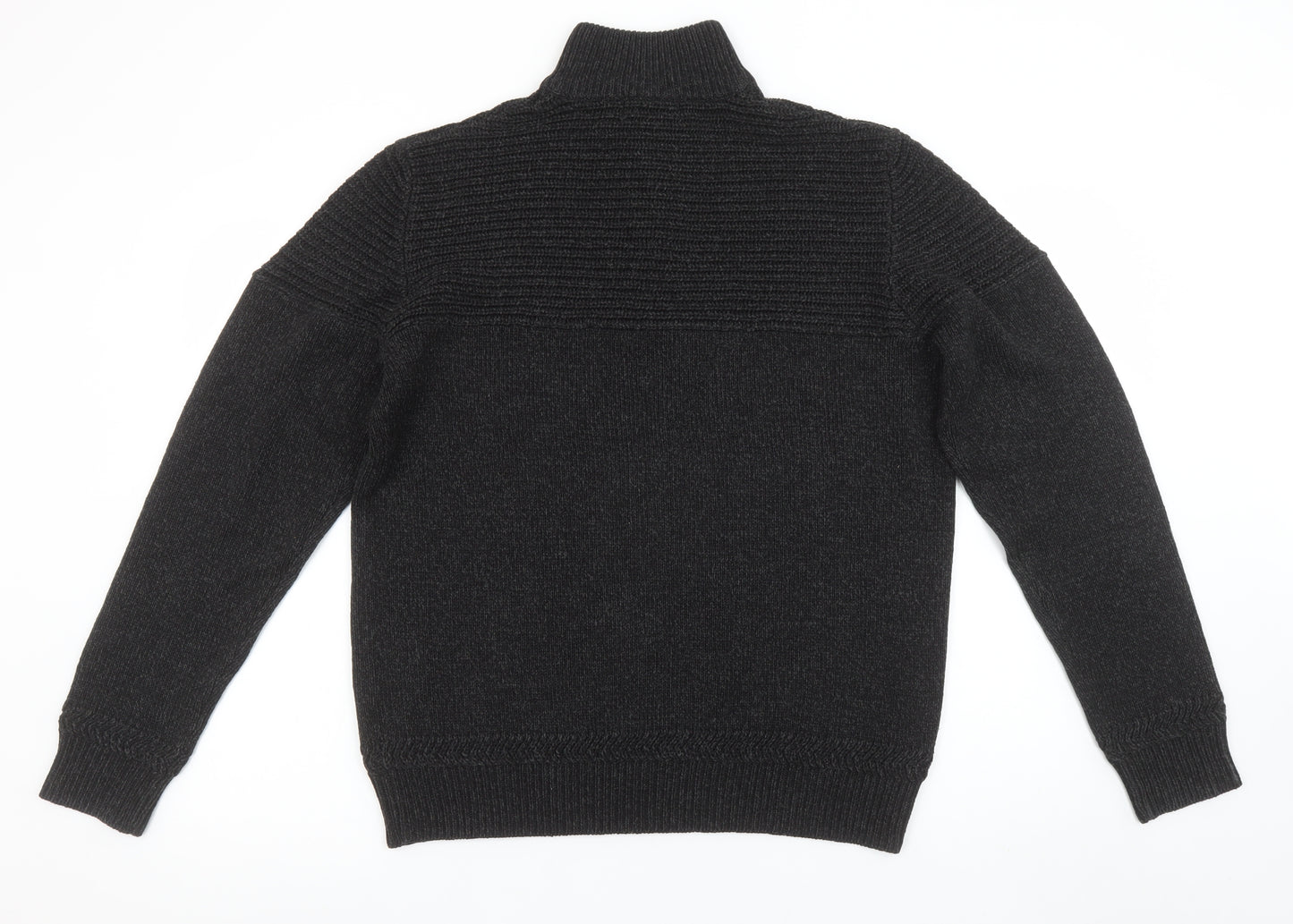 Tu Men’s Black High Neck Half Zip Knit Jumper Size M