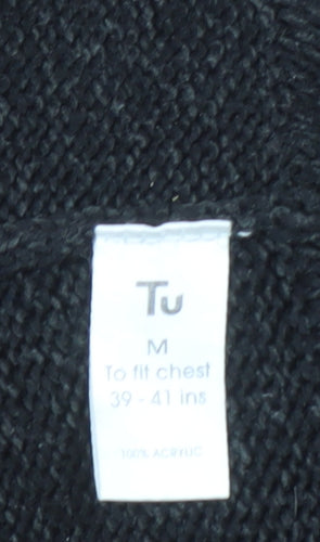 Tu Men’s Black High Neck Half Zip Knit Jumper Size M