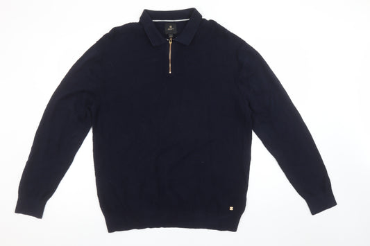 Next Men's Blue Collared 1/2 Zip Cotton Jumper Size L