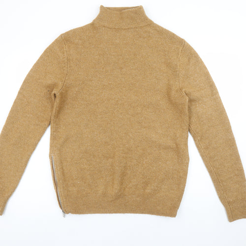 Topman Men's Beige Wool Roll Neck Zip Jumper Size M