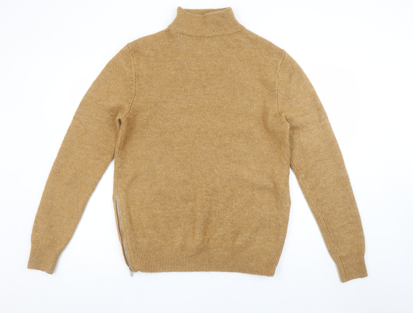 Topman Men's Beige Wool Roll Neck Zip Jumper Size M
