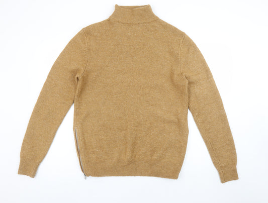 Topman Men's Beige Wool Roll Neck Zip Jumper Size M