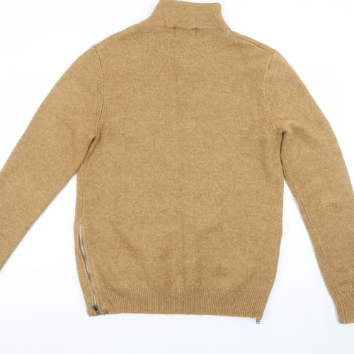 Topman Men's Beige Wool Roll Neck Zip Jumper Size M