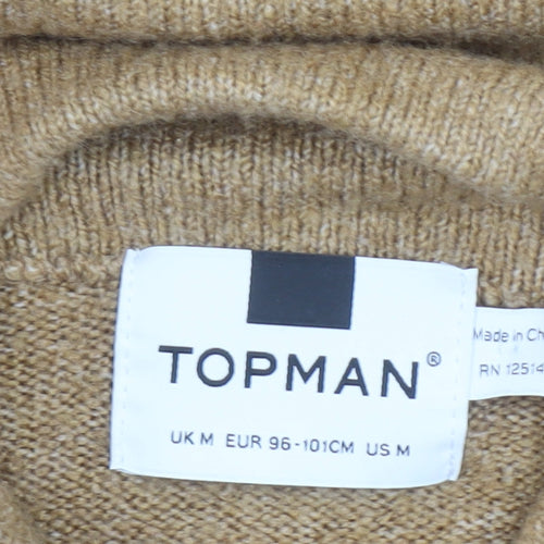 Topman Men's Beige Wool Roll Neck Zip Jumper Size M