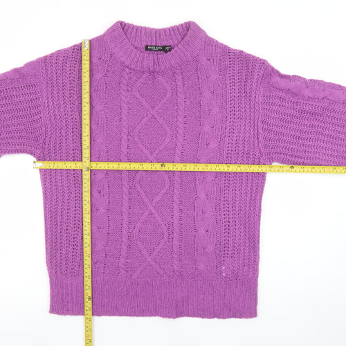 Brave Soul Women’s Purple Mock Neck Chunky Knit Jumper Size 10