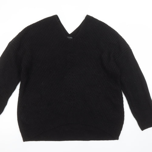 New Look Women Black L Chunky-Knit Acrylic V-Neck Jumper