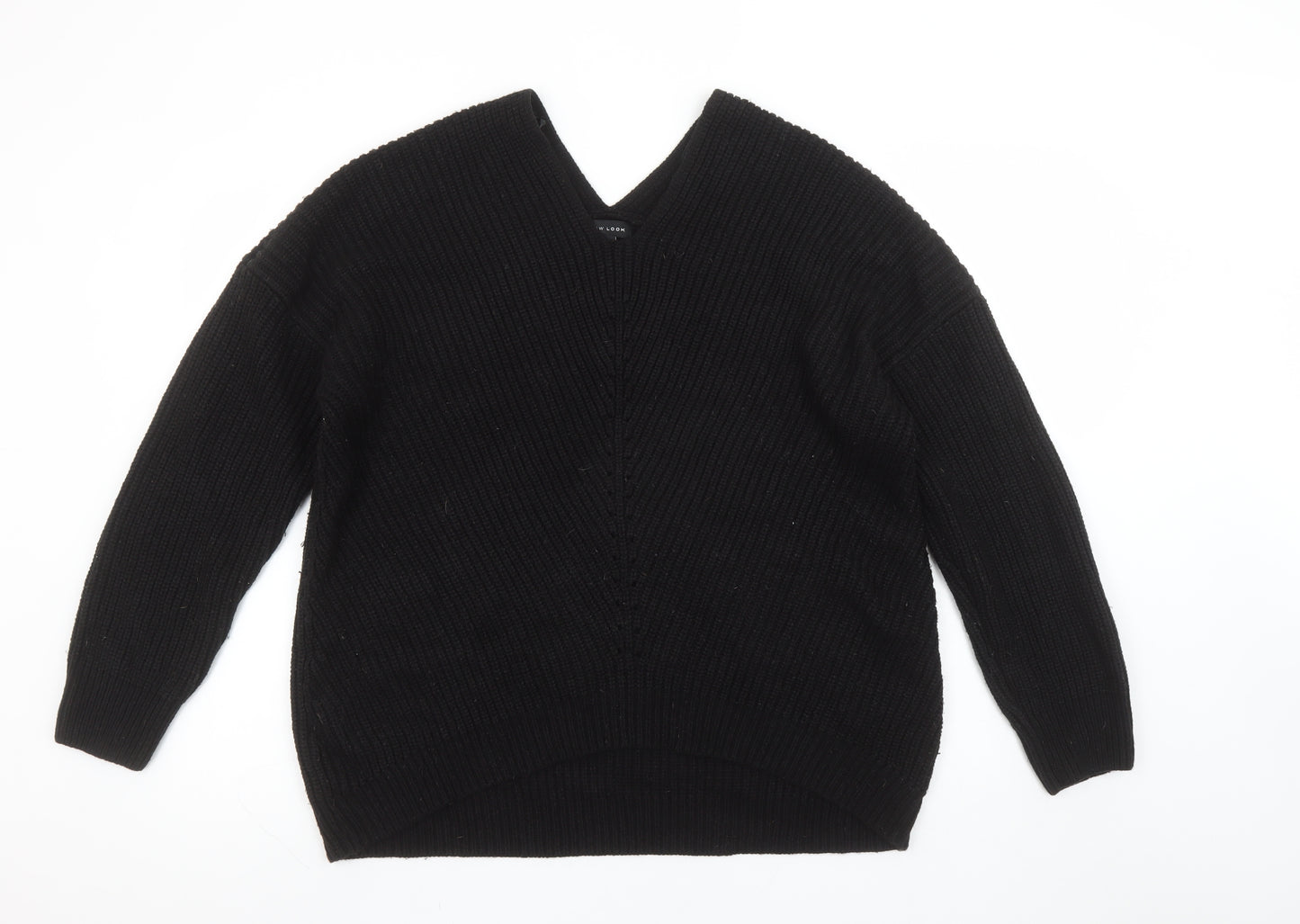 New Look Women Black L Chunky-Knit Acrylic V-Neck Jumper