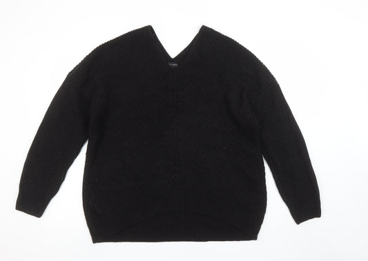 New Look Women Black L Chunky-Knit Acrylic V-Neck Jumper