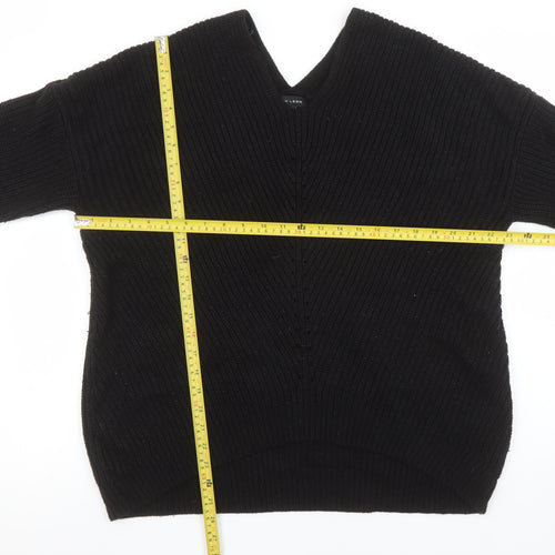 New Look Women Black L Chunky-Knit Acrylic V-Neck Jumper