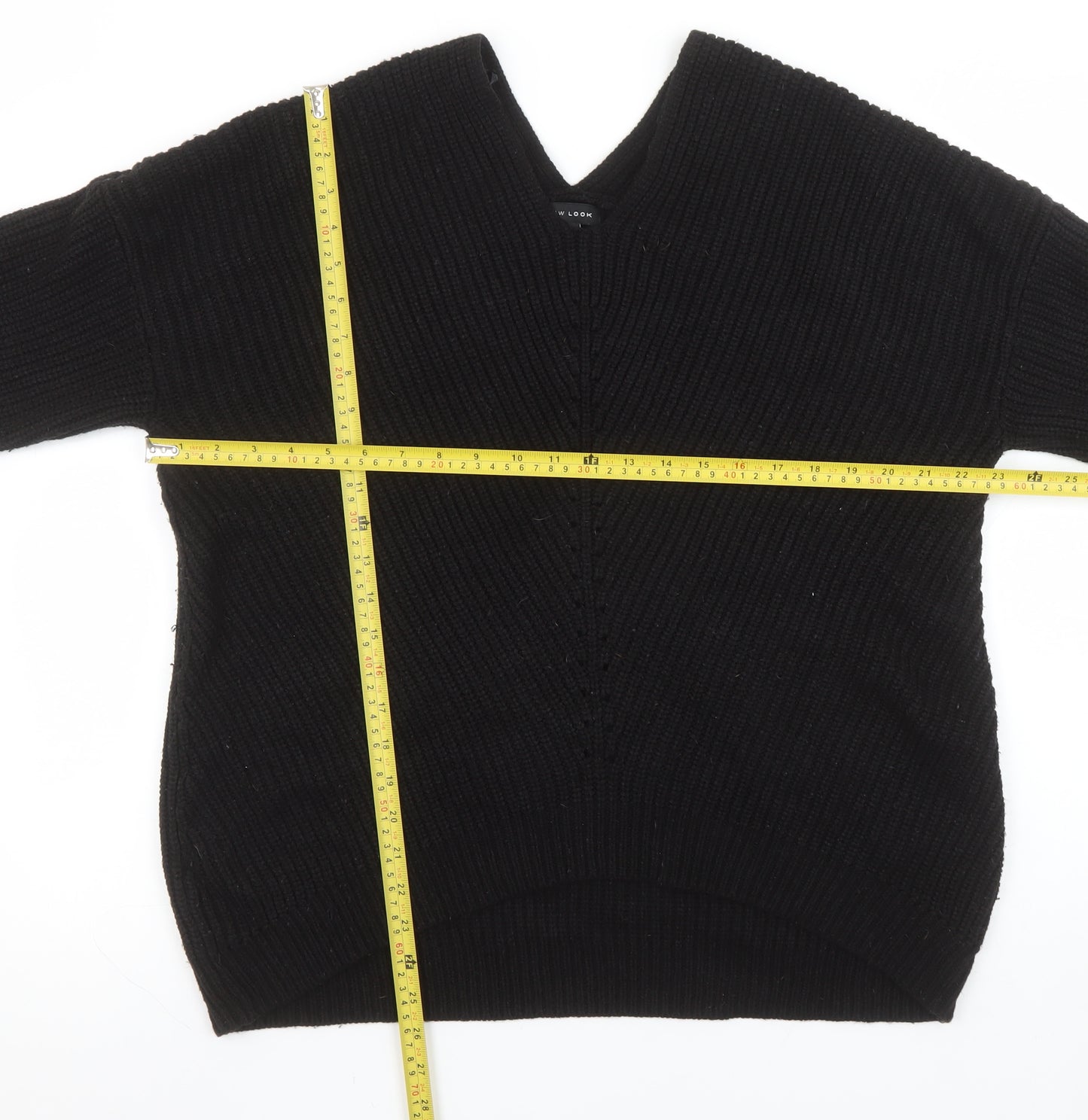 New Look Women Black L Chunky-Knit Acrylic V-Neck Jumper