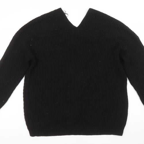 New Look Women Black L Chunky-Knit Acrylic V-Neck Jumper