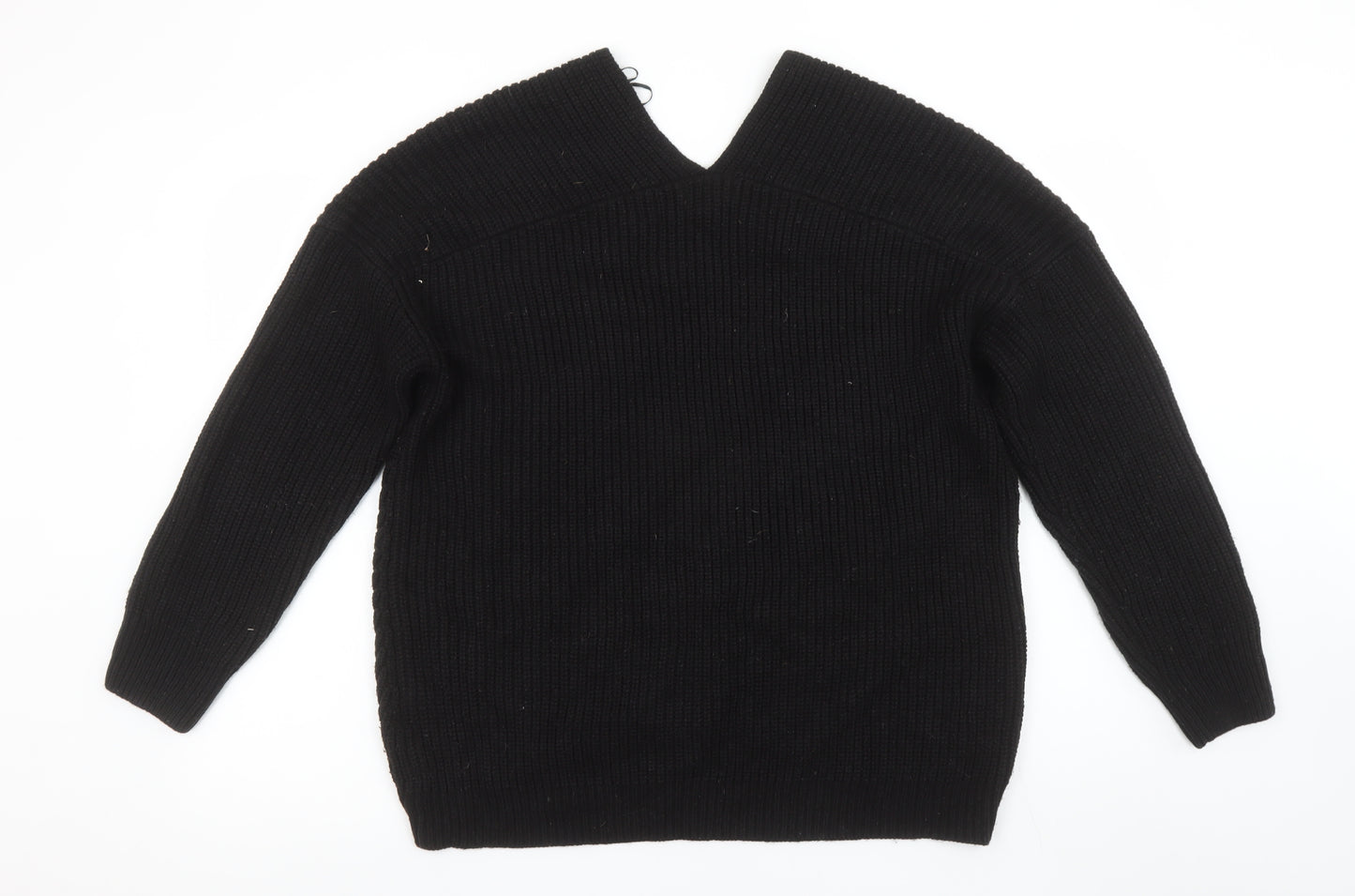 New Look Women Black L Chunky-Knit Acrylic V-Neck Jumper