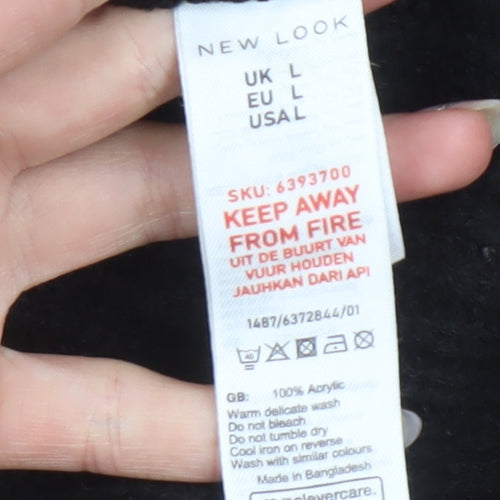 New Look Women Black L Chunky-Knit Acrylic V-Neck Jumper