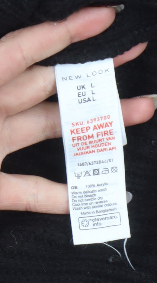 New Look Women Black L Chunky-Knit Acrylic V-Neck Jumper