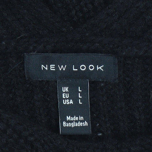 New Look Women Black L Chunky-Knit Acrylic V-Neck Jumper
