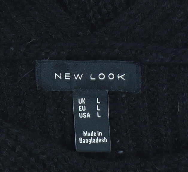 New Look Women Black L Chunky-Knit Acrylic V-Neck Jumper