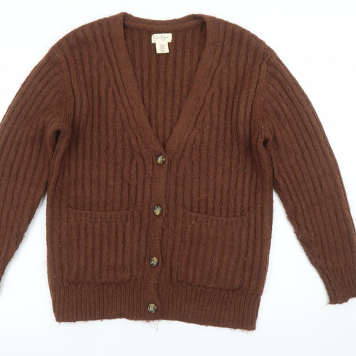 Jessica Simpson Women Brown Chunky-Knit Wool Blend Cardigan XS