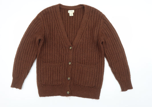 Jessica Simpson Women Brown Chunky-Knit Wool Blend Cardigan XS