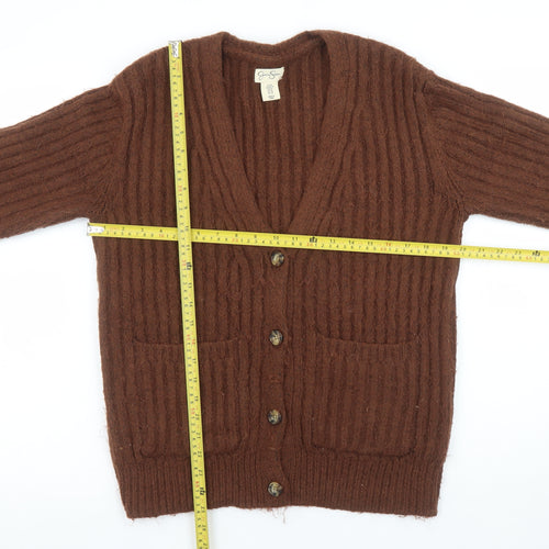 Jessica Simpson Women Brown Chunky-Knit Wool Blend Cardigan XS