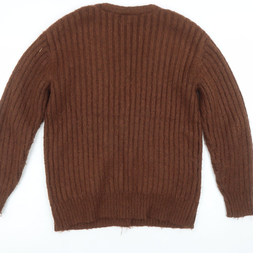 Jessica Simpson Women Brown Chunky-Knit Wool Blend Cardigan XS
