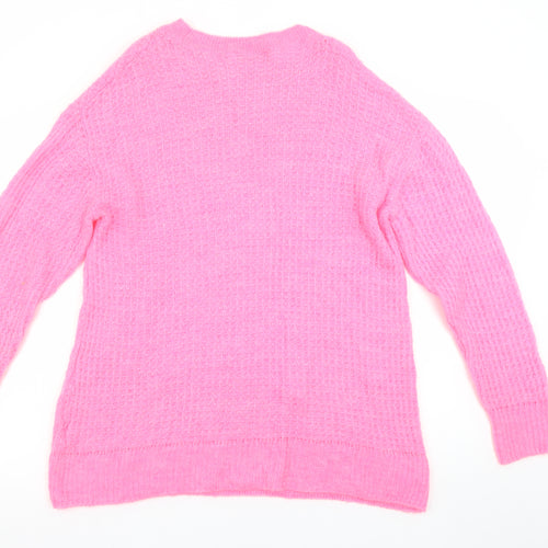 ZARA Women Pink Waffle Knit Mohair Blend Crew Neck Jumper Size M