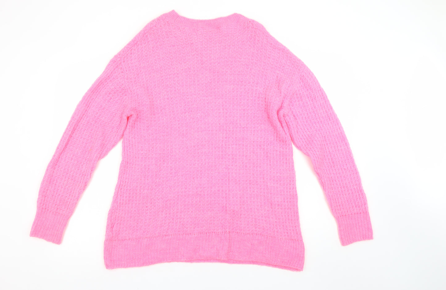 ZARA Women Pink Waffle Knit Mohair Blend Crew Neck Jumper Size M