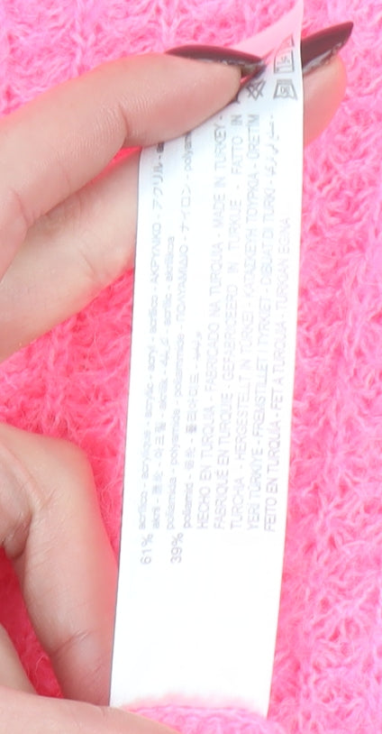 ZARA Women Pink Waffle Knit Mohair Blend Crew Neck Jumper Size M