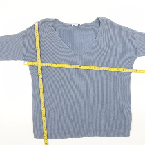 Great Plains Women’s Blue V-Neck Ribbed Knit Jumper Size 12