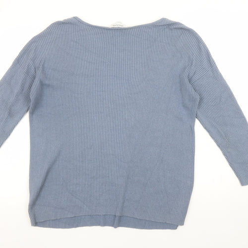 Great Plains Women’s Blue V-Neck Ribbed Knit Jumper Size 12