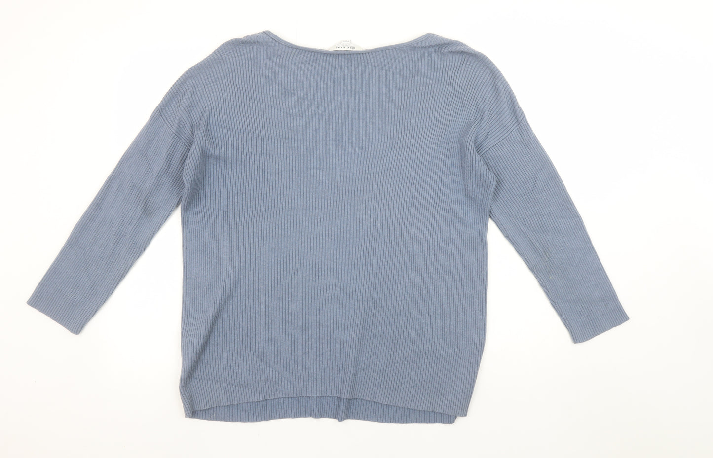 Great Plains Women’s Blue V-Neck Ribbed Knit Jumper Size 12