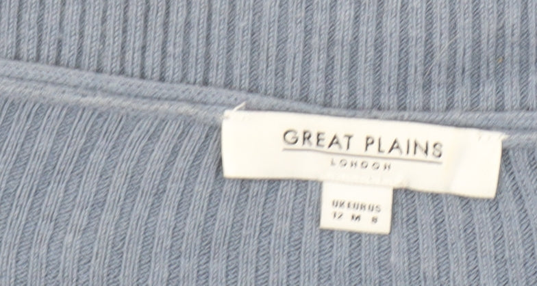 Great Plains Women’s Blue V-Neck Ribbed Knit Jumper Size 12