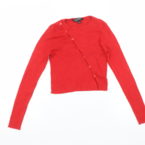 Miss Selfridge Women’s Red Slim Fit Ribbed Button Cardigan Size 8