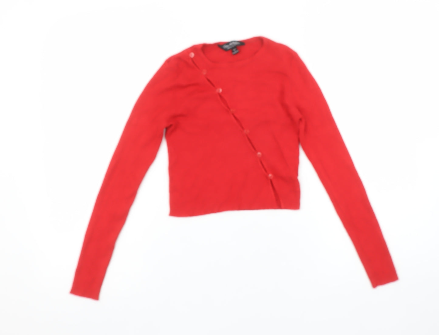 Miss Selfridge Women’s Red Slim Fit Ribbed Button Cardigan Size 8