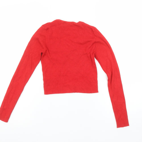 Miss Selfridge Women’s Red Slim Fit Ribbed Button Cardigan Size 8