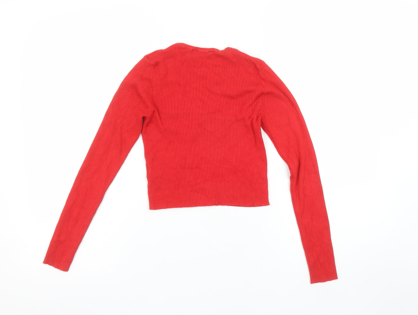 Miss Selfridge Women’s Red Slim Fit Ribbed Button Cardigan Size 8