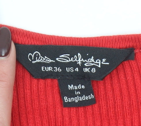 Miss Selfridge Women’s Red Slim Fit Ribbed Button Cardigan Size 8