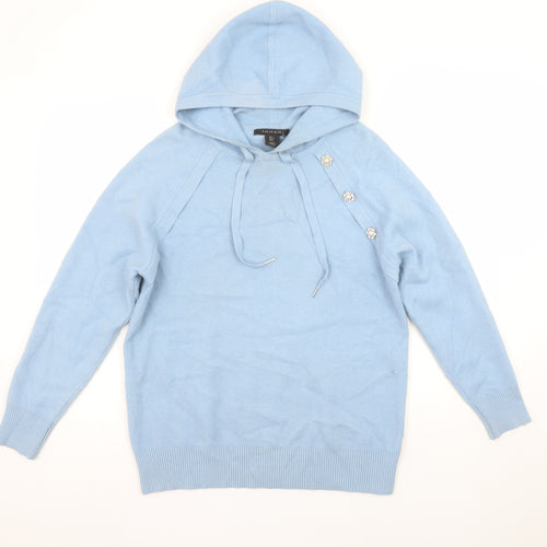 Tahari Women Blue Hooded Long Sleeve Pullover Jumper Size L