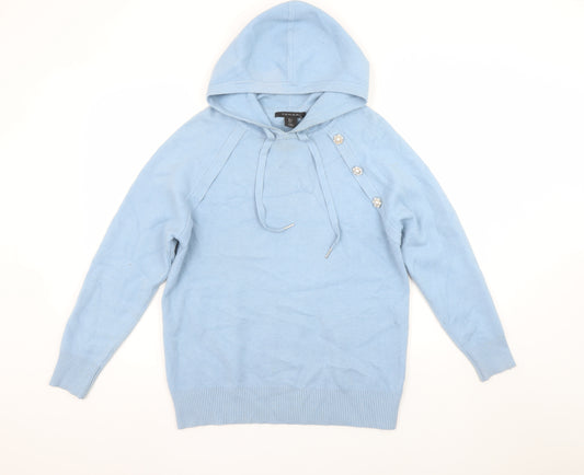 Tahari Women Blue Hooded Long Sleeve Pullover Jumper Size L