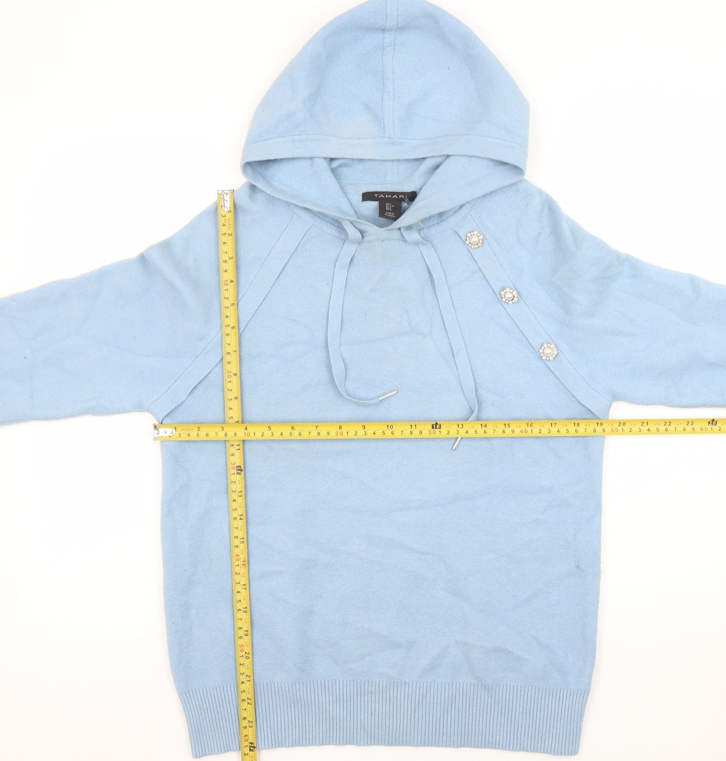 Tahari Women Blue Hooded Long Sleeve Pullover Jumper Size L