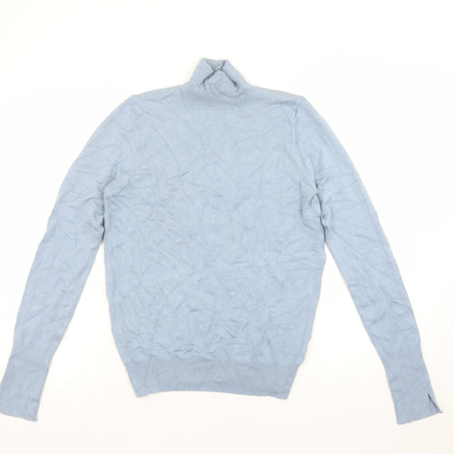Zara Women Blue Roll Neck Knit Jumper Size S Long Sleeve Pullover