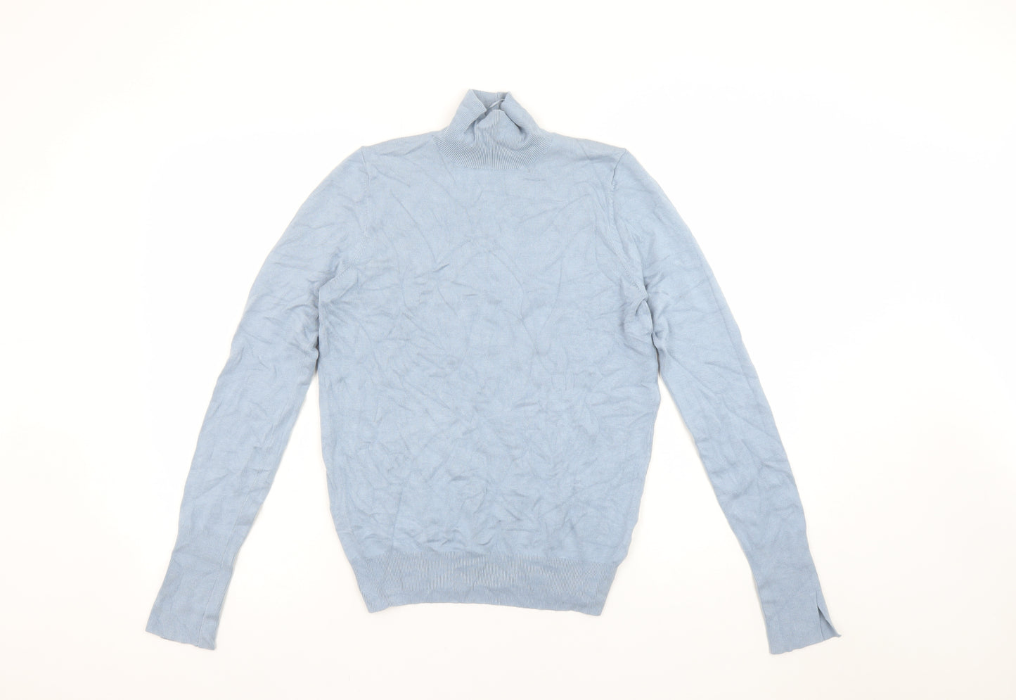 Zara Women Blue Roll Neck Knit Jumper Size S Long Sleeve Pullover