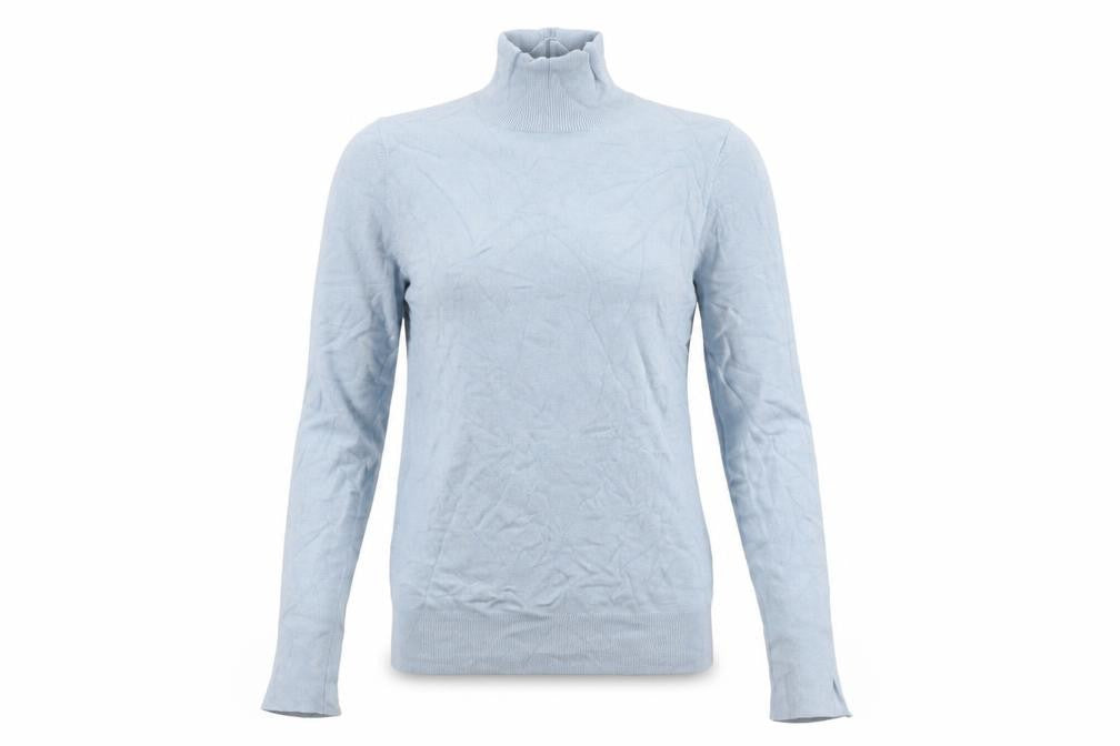 Front view of Zara Women Blue Roll Neck Knit Jumper, size S, Long Sleeve Pullover