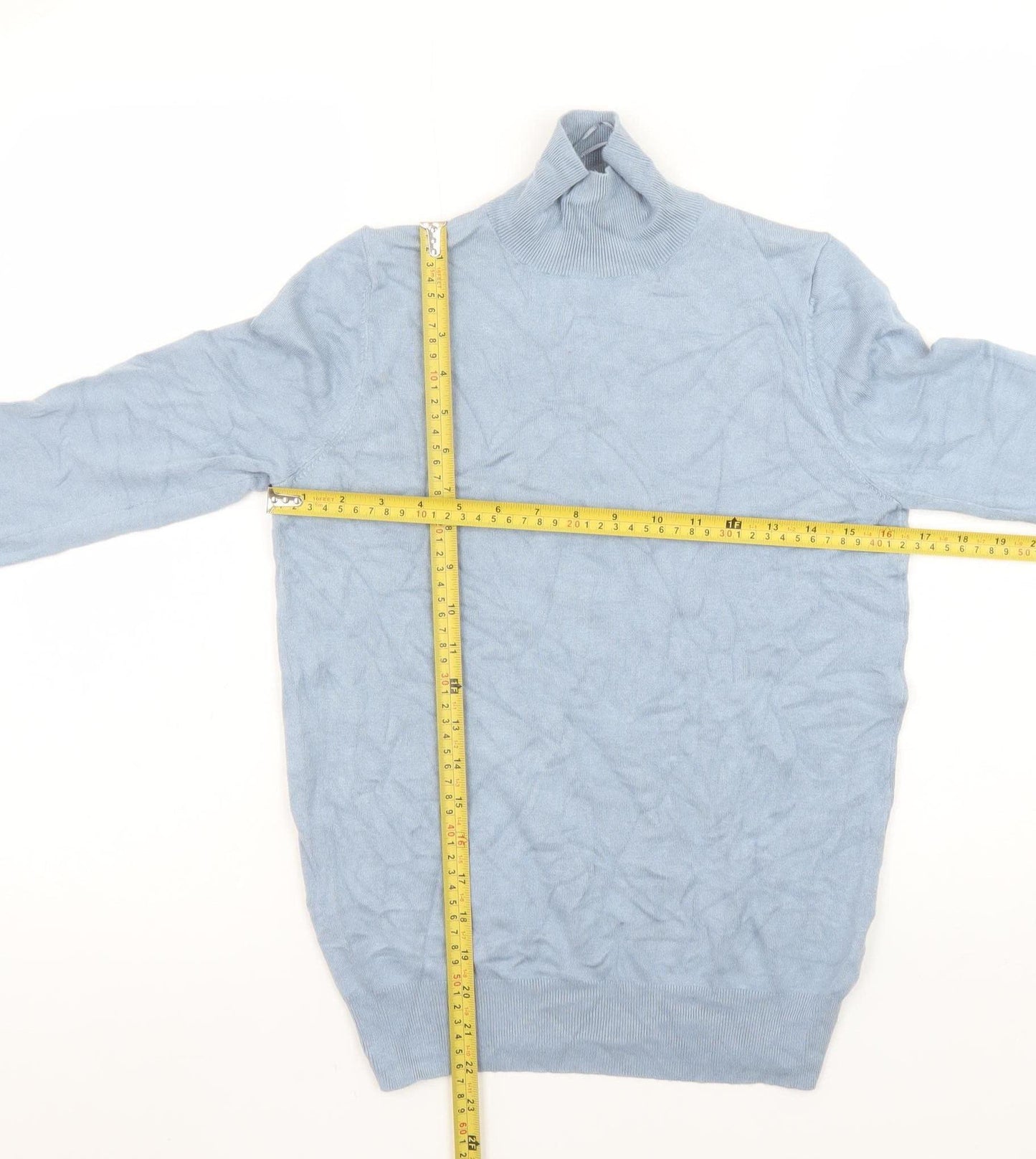 Zara Women Blue Roll Neck Knit Jumper Size S Long Sleeve Pullover
