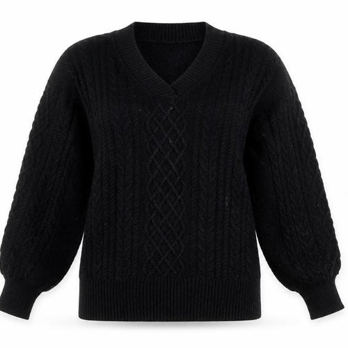 Banana Republic Womens Black V-Neck Cable Knit Jumper Size L
