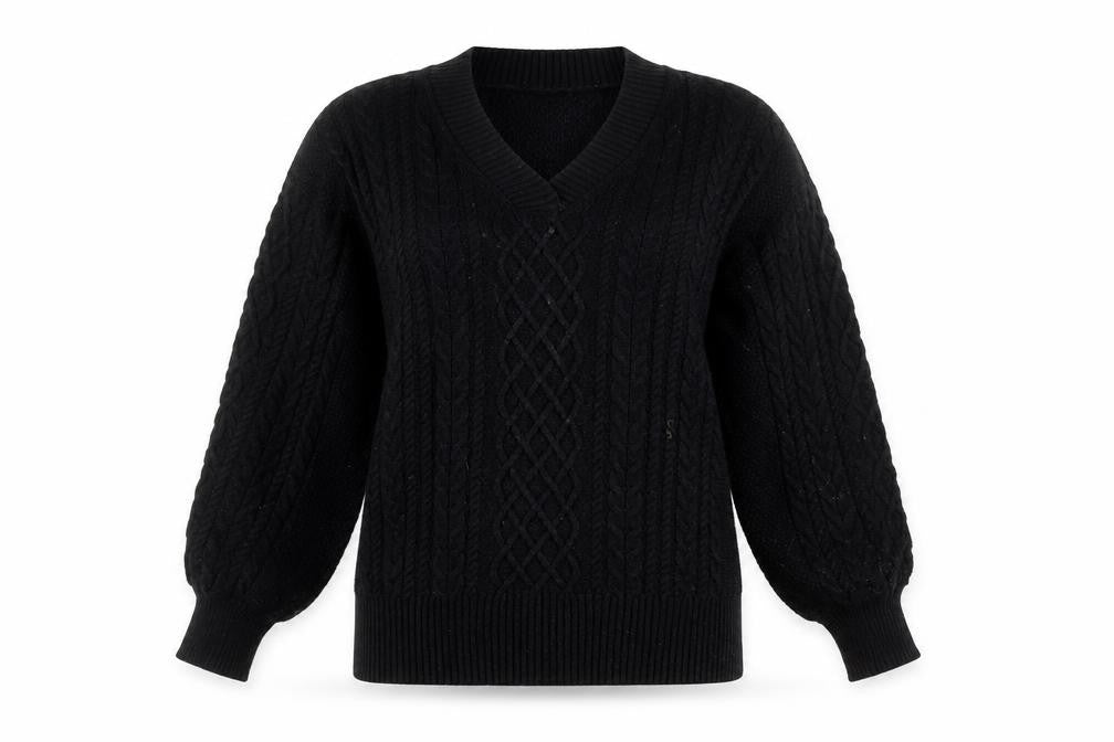 Banana Republic Womens Black V-Neck Cable Knit Jumper Size L