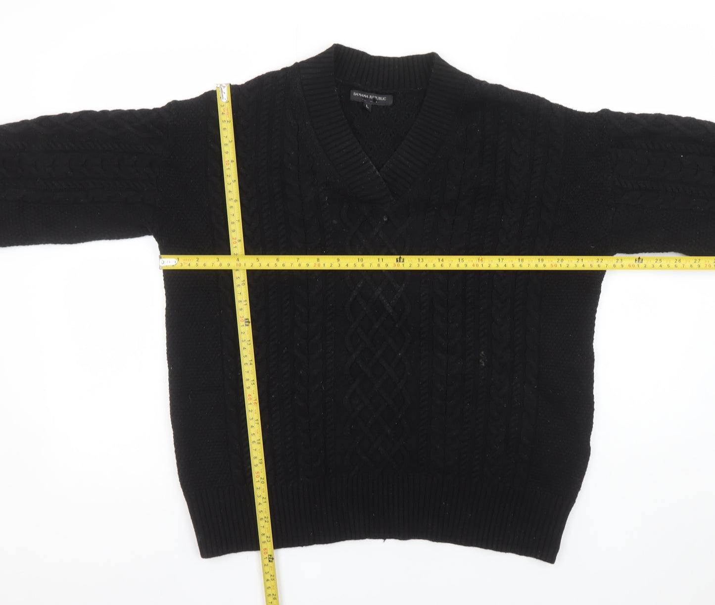 Banana Republic Womens Black V-Neck Cable Knit Jumper Size L