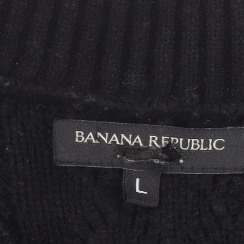 Banana Republic Womens Black V-Neck Cable Knit Jumper Size L