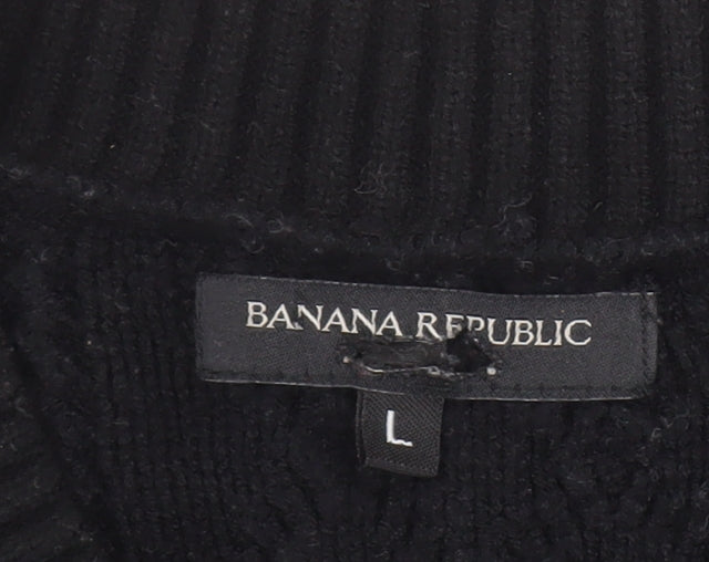 Banana Republic Womens Black V-Neck Cable Knit Jumper Size L
