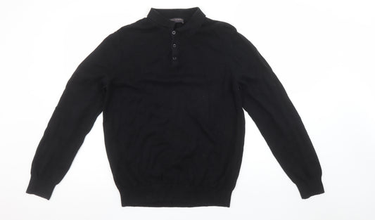 Paul James Men's Black Cotton Henley Jumper Medium